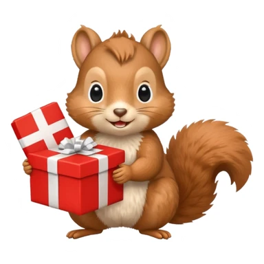squirrel holding a red gift box and a Swiss flag, friendly and happy sticker
