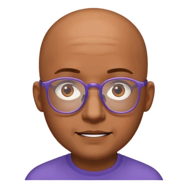 expressive Twitch emote of a cartoon-style character in an emoji-like art style. Bright colors, outlined, transparent background. Use the following face: male person in their early 30s, brown skin, bald, with glasses and a gentle face. sticker