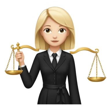 woman lawyer blanche et blonde avec des cheveux mi-long; elle est habillée avec une longue robe noire et une cravate blanche; elle est victorieuse en portant la balance de la justice sticker