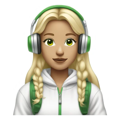  blonde girl wearing white headphones with green eyes and grey tracksuit and white airforces sticker