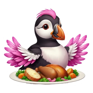pink puffin pink feathers roast dinner sticker
