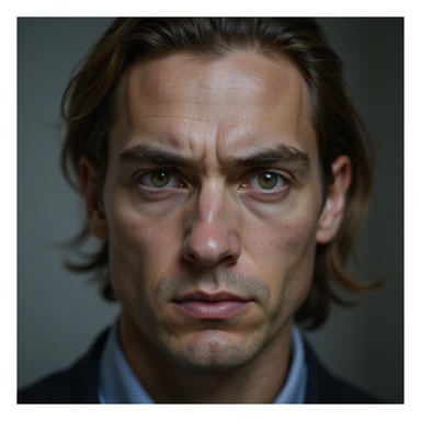 realistic human face with a skeptical side-eye look, photorealistic style sticker