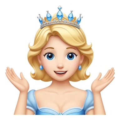 Cinematic Playful Cinderella Portrait Emoji, Blushing with excitement, hands clasped near her heart, eyes wide with anticipation, her tiara slightly askew from an unexpected twirl, a radiant princess caught in a moment of joy, utterly captivating! sticker