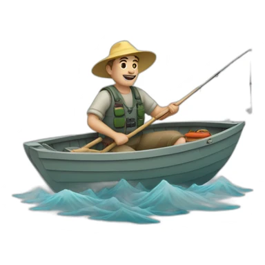 white fisherman in a small boat fishing sticker