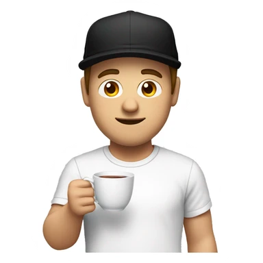 White Men using a black cap with white shirt, and holding a tea-cup with one hands I front of him  sticker