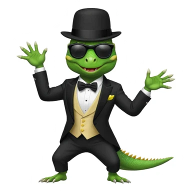 capitalist iguana in tuxedo and hat black sunglasses dancing sticker