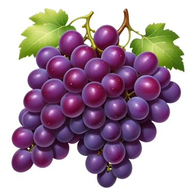 Cinematic glossy purple grapes, plump and dewy, gathered in a beautiful cluster, deep rich hues, ultra-detailed, fresh and juicy, soft glowing light. sticker