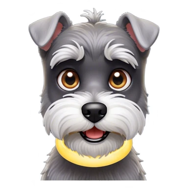 Cinematic Comical Miniature Schnauzer Portrait Emoji, Head tilted dramatically with a comically shocked expression and large, animated eyes, featuring a sharply defined salt-and-pepper fur with exaggerated, humorous eyebrows, simplified yet hilariously detailed, glowing with a bold, playful radiance, high shine, exuding a spirited and cheeky charm, styled with a soft glowing outline, capturing the essence of a Miniature Schnauzer that appears ready to dash into a burst of comic energy! sticker