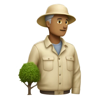 gardener pith helmet beige jacket trees sticker