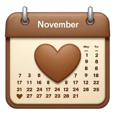 .make a November  1-30 2025 mini calendar with right brown hearts with cream colored dates wi rounded cornersI 
 sticker