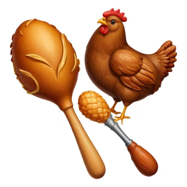 a steak shape beside a stylized chicken drumstick sticker