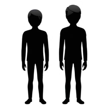 Minimalist emoji-style sticker of a person standing in front of a cracked mirror. The mirror shows a dark shadowy silhouette or distorted figure instead of a reflection. Flat black and white design with muted gray tones. No text. Bold, clean lines. Square composition. No shading or gradients. sticker