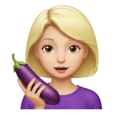 blonde girl eating an eggplant sticker