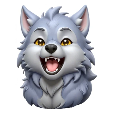 Cinematic Cute Yawning Werewolf Portrait Emoji, with a cuddly, miniature lupine form in soft moonlit grays and silvers, head leaning back in a big, adorable yawn that reveals a few fuzzy teeth, simplified yet irresistibly charming, highly detailed with a soft glowing outline that captures the drowsy, playful essence of a werewolf mid-nap! sticker