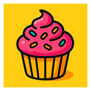 cupcake with pink icing, fun modern style, vibrant colors, playful sticker