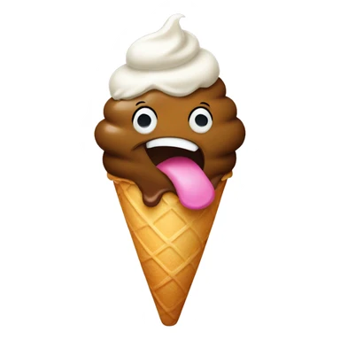 poop holding up a piece sign and sticking its tongue out while eating ice cream sticker