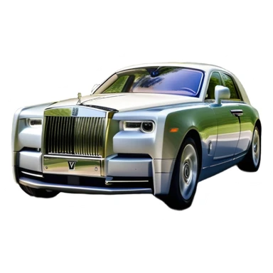 Rolls-Royce Phantom (2022) – cinematic-realistic Rolls-Royce Phantom, its polished silver frame glistening under the sun as it glides down a winding, tree-lined road. The iconic Spirit of Ecstasy hood ornament stands proudly, the V12 engine hums silently as the car cuts through the serene countryside, embodying elegance and power. sticker