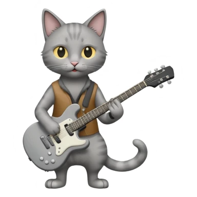 thin grey cat play guitar, long full body sticker