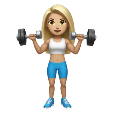 brunette girl with blonde highlights and light skin and blue eyes holding a dumbbell while having big arms  sticker