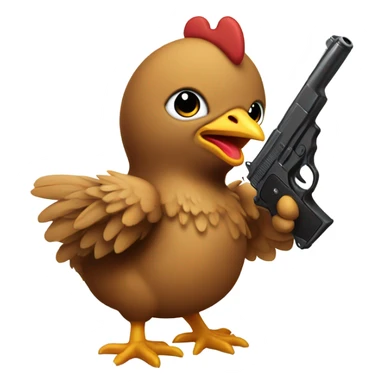brown baby chicken with a gun in his hand sticker