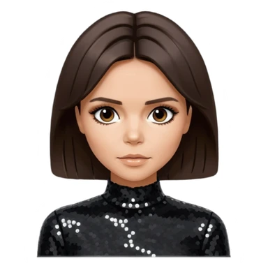 Victoria Beckham from Spice Girls with medium dark brown hair, black sequin outfit sticker