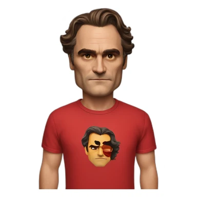 joaquin phoenix with red t-shirt with text "nenno" sticker