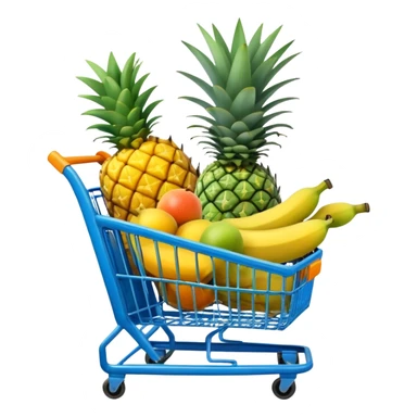 pineapples, mango and bananas in a blue Shopping cart  sticker