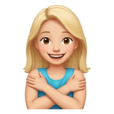 Girl laughing with arms crossed around neck sticker