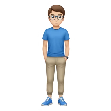 jeune homme l'air cool taille moyenne corpulence maigre cheveux chatain court yeux bleus lunettes photo de pieds en pantalon  sticker