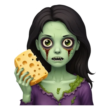 dark haired woman zombie holding moldy cheese piece sticker