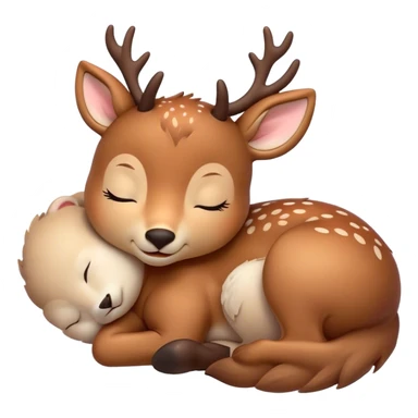 Meme-Worthy Cute Sleeping Deer Portrait Emoji, Head resting peacefully with a contented smile, showcasing a delicate, slender build and a luxuriously soft Fur, eyes shut in a serene, restful nap, Simplified yet hilariously adorable features, highly detailed, glowing with a soft, drowsy light, high shine, relaxed and utterly lovable, stylized with an air of playful laziness, bright and heartwarming, soft glowing outline, capturing the essence of a comically sleepy deer, so meme-worthy it feels like it could instantly become the next viral sensation of adorable woodland slumber! sticker
