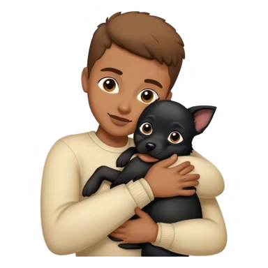 persona de tes morena clara con un perrito negrito abrazados sticker