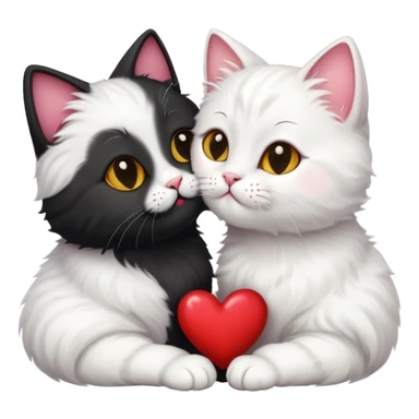 White cat and black cat are kissing with hearts  sticker