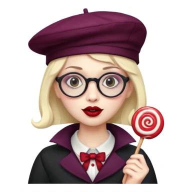 Vampire with lollipop, beret and glasses sticker