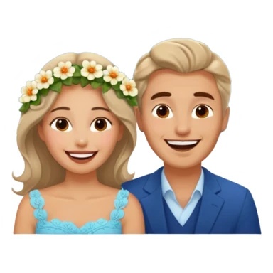 Couple  laughing traveling russian man and elegant  Latina girl delicate flowers and mountains in the background  sticker
