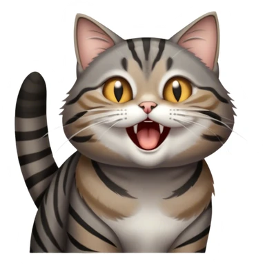 Cinematic Cute Yawning Grey and Black Brown Tabby Cat Portrait Emoji, Head tilted slightly with a dramatic, wide-open yawn, sleek grey-brown fur with dark black tabby stripes, sparkling amber eyes barely open, Simplified yet irresistibly adorable features, highly detailed, glowing with a soft, cozy glow, high shine, relaxed yet expressive, stylized with a touch of whimsy, bright and endearing, soft glowing outline, capturing the essence of a sleepy yet affectionate kitty, so drowsy it feels like it could stretch right out of the screen and curl up for a nap! sticker