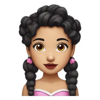 A cute Métis girl with a very clear complexion. She has black hair with large curls, which descend to her shoulders, and a pink lipstick on luscious lips. sticker