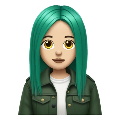 billie eilish emoji in dark green hair wearing a jacket sticker
