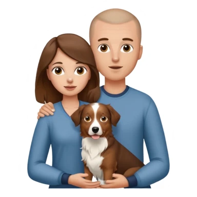 Man with shaved head holding woman with long brown hair and one Aussie dog sticker