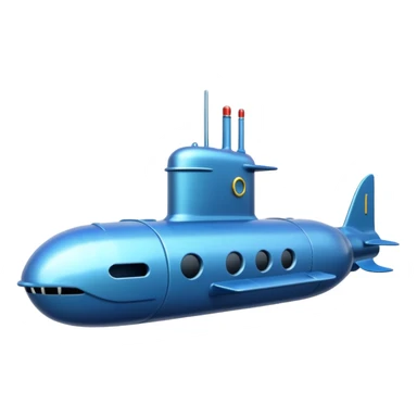 A sleek blue military-style submarine with fins and sonar dish.















 sticker
