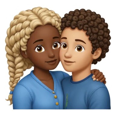darkskin girl with braids kissing light skin boy with curly hair sticker