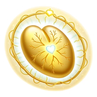 Glowing golden omega-3 pill with ethereal aura, connected by flowing energy to a luminous brain and heart. The brain shows enhanced neural activity while the heart pulses with healthy rhythm, all surrounded by a soft radiance representing improved cognitive and cardiovascular health. sticker