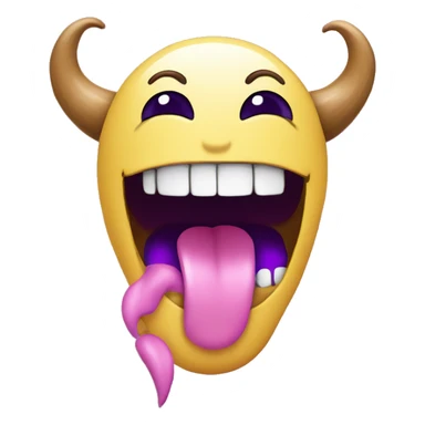 emoji licking its own feet with purple horns smiling  sticker