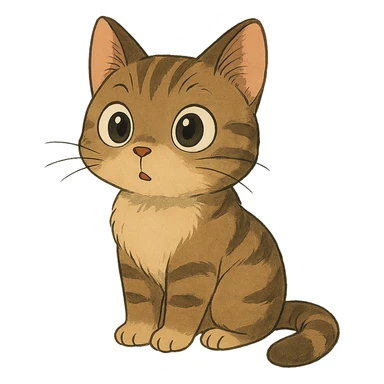 a curious cat with big eyes, ghibli style, cute, expressive sticker