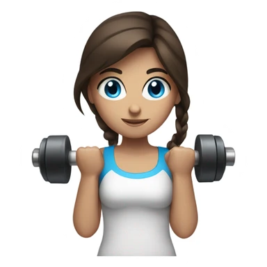 brunette girl with bright blue eyes lifting hand weights sticker