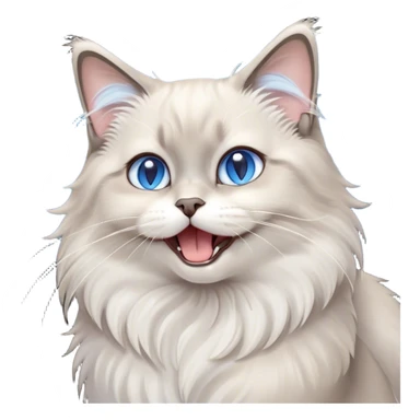 Cinematic Adorable Fluffy Light Grey Mantle Ragdoll Cat Portrait Emoji, Head tilted cutely with big, sparkling blue eyes, soft light grey fur with darker points on the ears, face, and paws, Simplified yet irresistibly adorable features, highly detailed, glowing with a soft, warm glow, high shine, yawning in a peaceful and playful manner, stylized with a touch of whimsy, bright and endearing, soft glowing outline, capturing the essence of a relaxed and loving kitten, so cute it feels like it could leap out of the screen and stretch into a cozy nap! sticker
