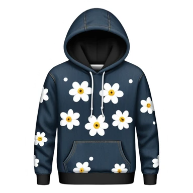 The BLACK Denim Tears Hoodie features a black base with distinctive white open flower spots with empty space in the middle, These hollow ring-like patterns are scattered across. BLACK AND WHITE FLOWERS sticker