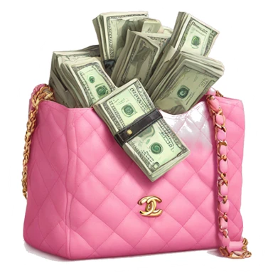 Money stack in a pink Chanel bag  sticker