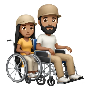 Beige skin man with a beard and cap in a wheelchair sitting next to a brown skin woman with long black hair in a wheelchair  sticker