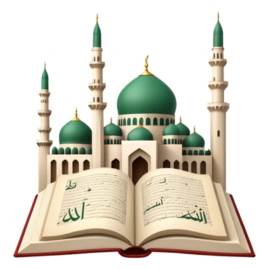An icon featuring the mosque and the flag of an Arabic-speaking country, symbolizing the Arabic language. The design includes an open book with Arabic script and calligraphy, representing language learning and cultural heritage. Transparent background sticker
